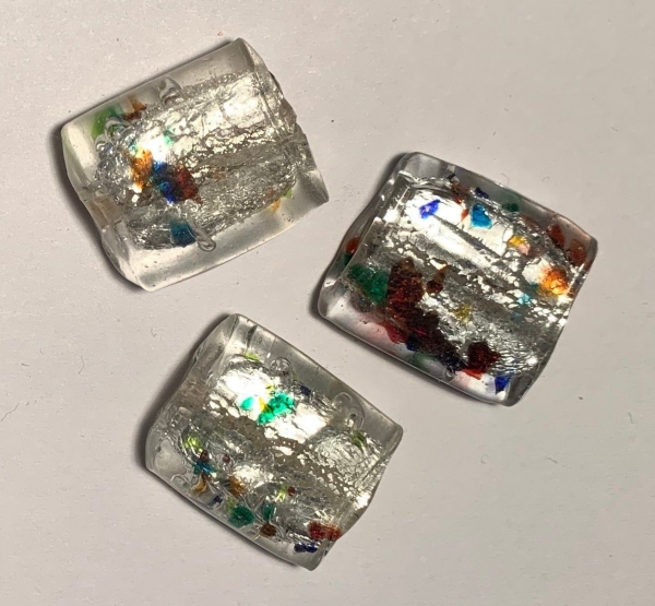 Schmuckstein aus Glas, silber-bunt